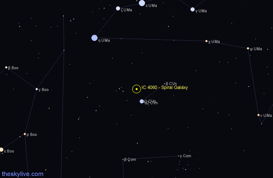 Finder chart IC 4060 - Spiral Galaxy in Canes Venatici star