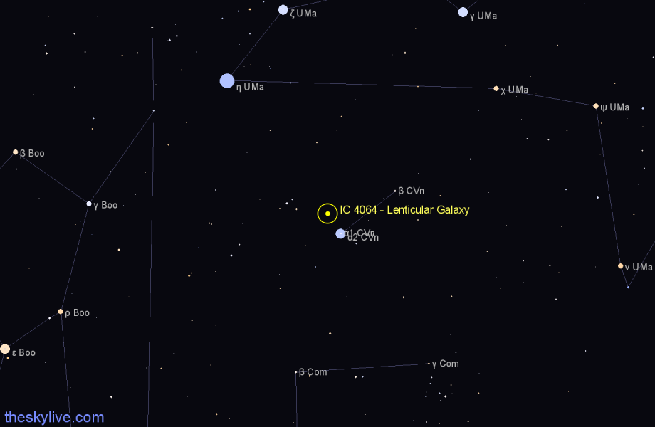 Finder chart IC 4064 - Lenticular Galaxy in Canes Venatici star