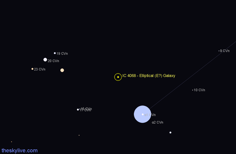 Finder chart IC 4068 - Elliptical (E?) Galaxy in Canes Venatici star