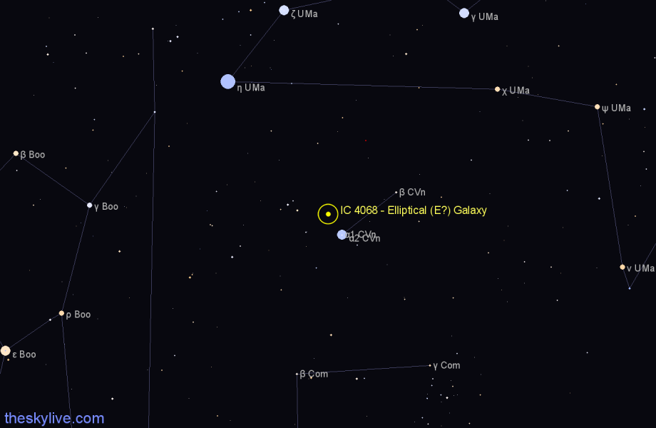 Finder chart IC 4068 - Elliptical (E?) Galaxy in Canes Venatici star