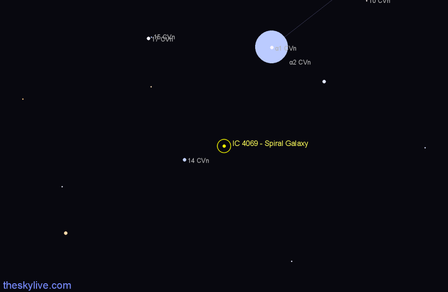 Finder chart IC 4069 - Spiral Galaxy in Canes Venatici star