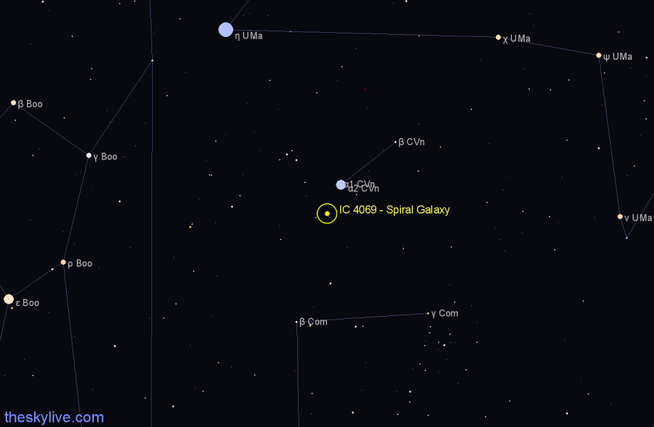 Finder chart IC 4069 - Spiral Galaxy in Canes Venatici star