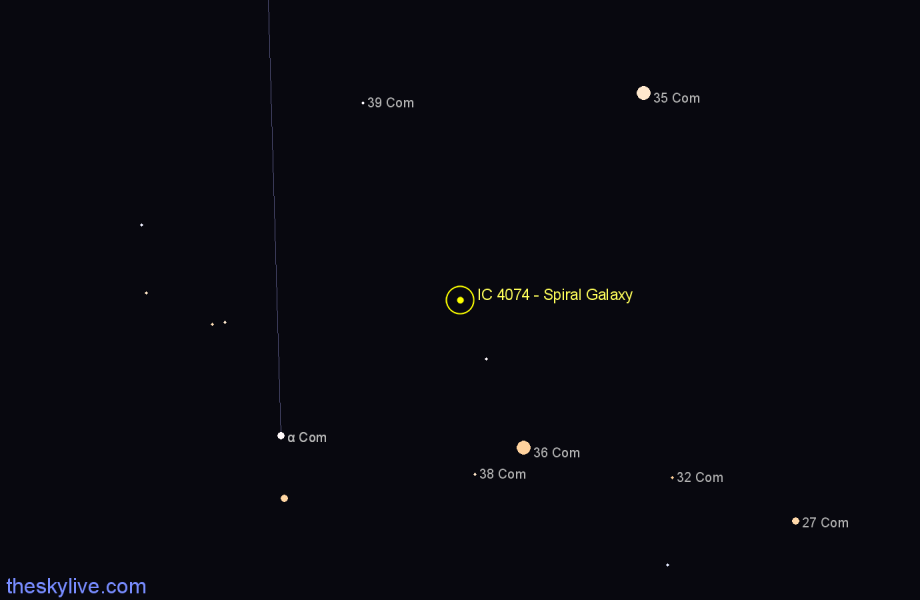 Finder chart IC 4074 - Spiral Galaxy in Coma Berenices star