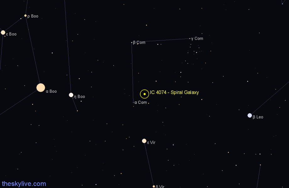 Finder chart IC 4074 - Spiral Galaxy in Coma Berenices star