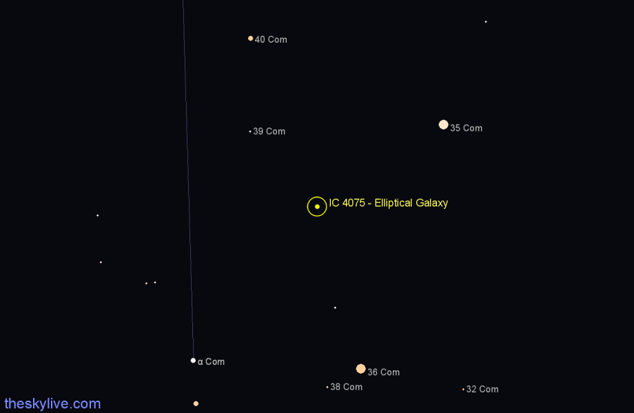 Finder chart IC 4075 - Elliptical Galaxy in Coma Berenices star