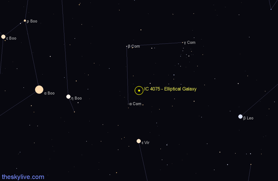 Finder chart IC 4075 - Elliptical Galaxy in Coma Berenices star