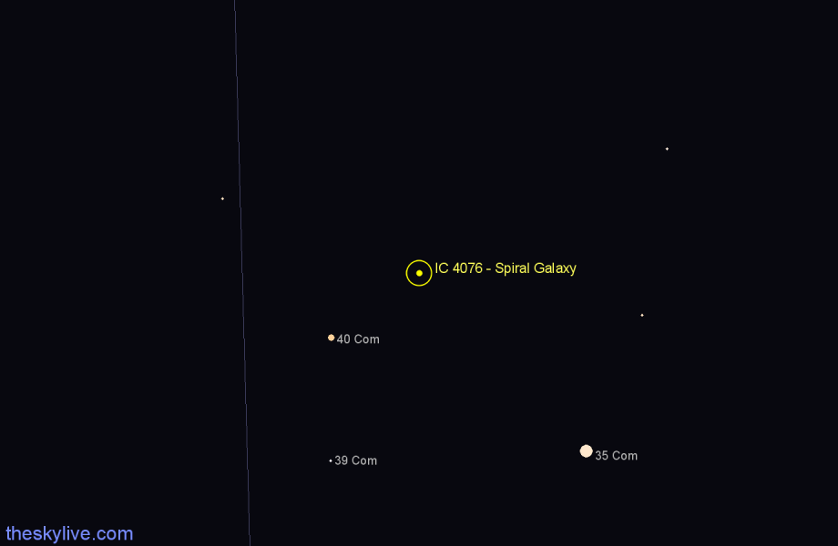 Finder chart IC 4076 - Spiral Galaxy in Coma Berenices star