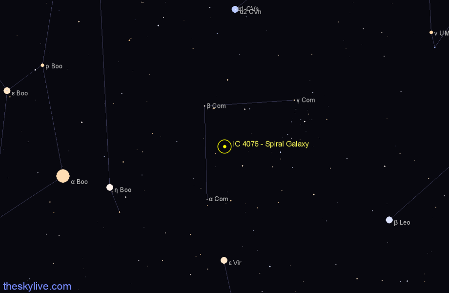 Finder chart IC 4076 - Spiral Galaxy in Coma Berenices star