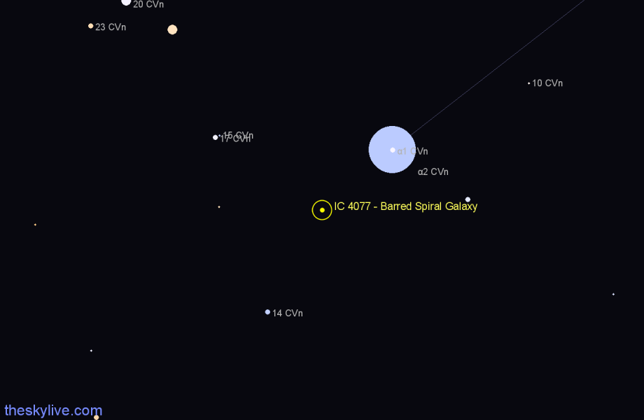 Finder chart IC 4077 - Barred Spiral Galaxy in Canes Venatici star