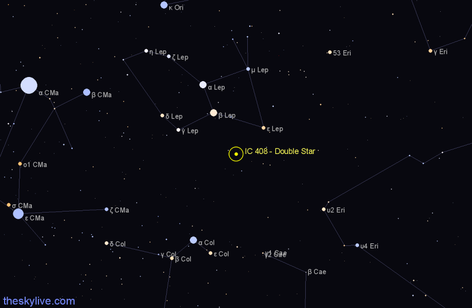 Finder chart IC 408 - Double Star in Lepus star