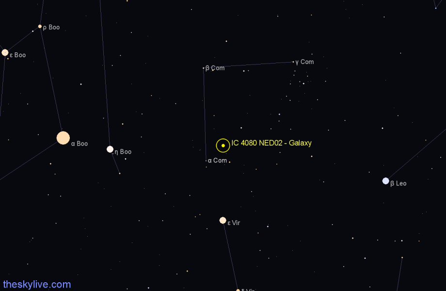 Finder chart IC 4080 NED02 - Galaxy in Coma Berenices star