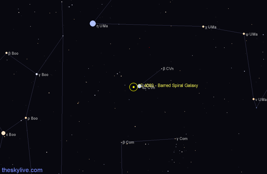 Finder chart IC 4083 - Barred Spiral Galaxy in Canes Venatici star