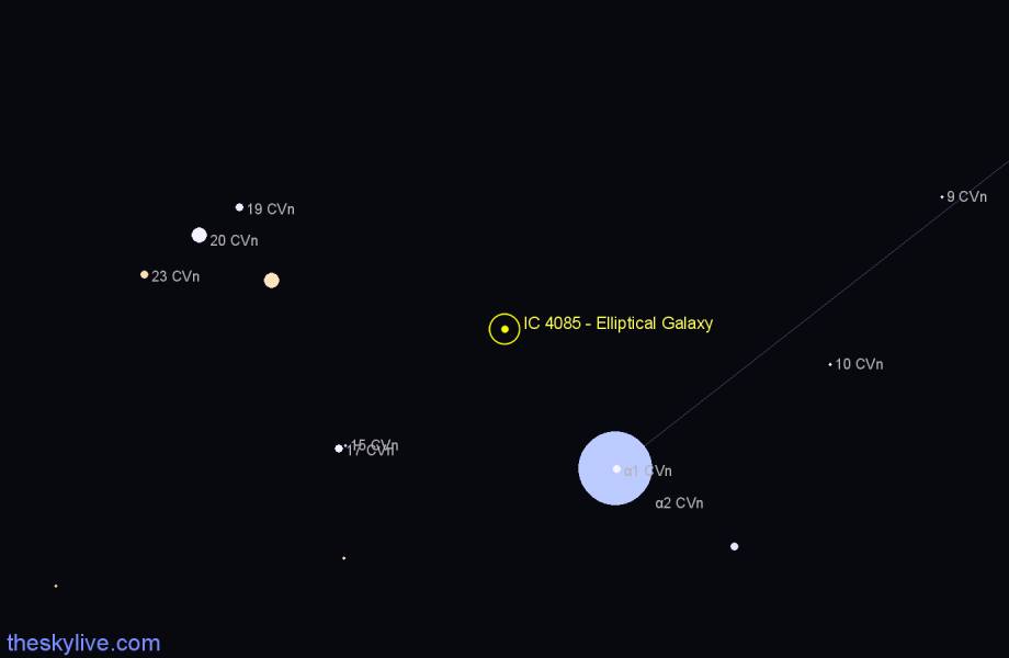 Finder chart IC 4085 - Elliptical Galaxy in Canes Venatici star