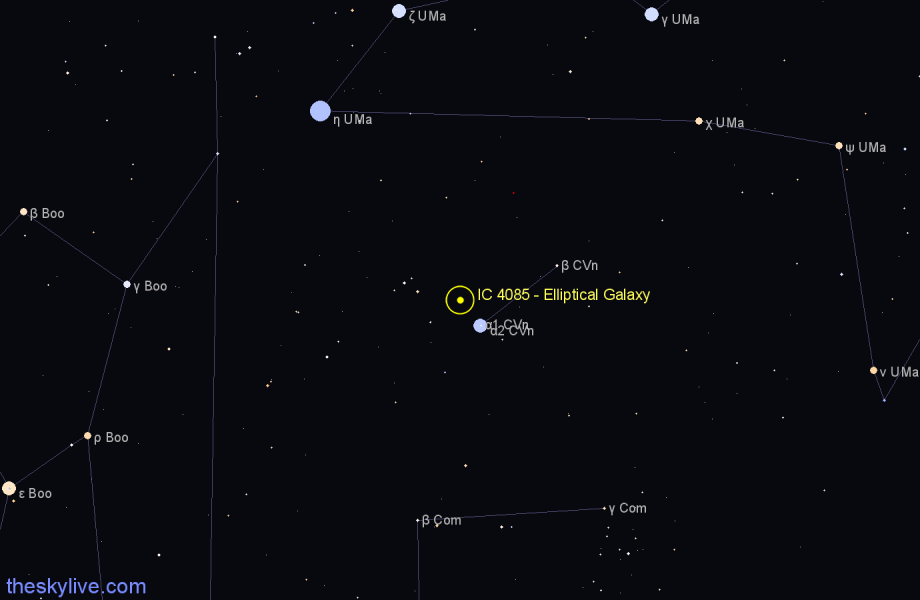 Finder chart IC 4085 - Elliptical Galaxy in Canes Venatici star