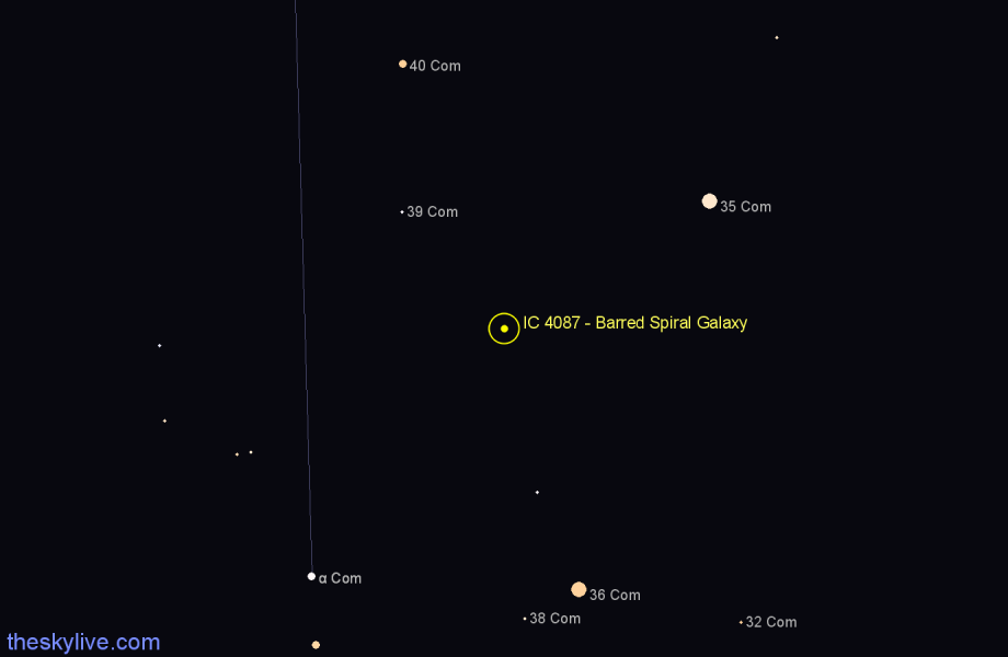 Finder chart IC 4087 - Barred Spiral Galaxy in Coma Berenices star