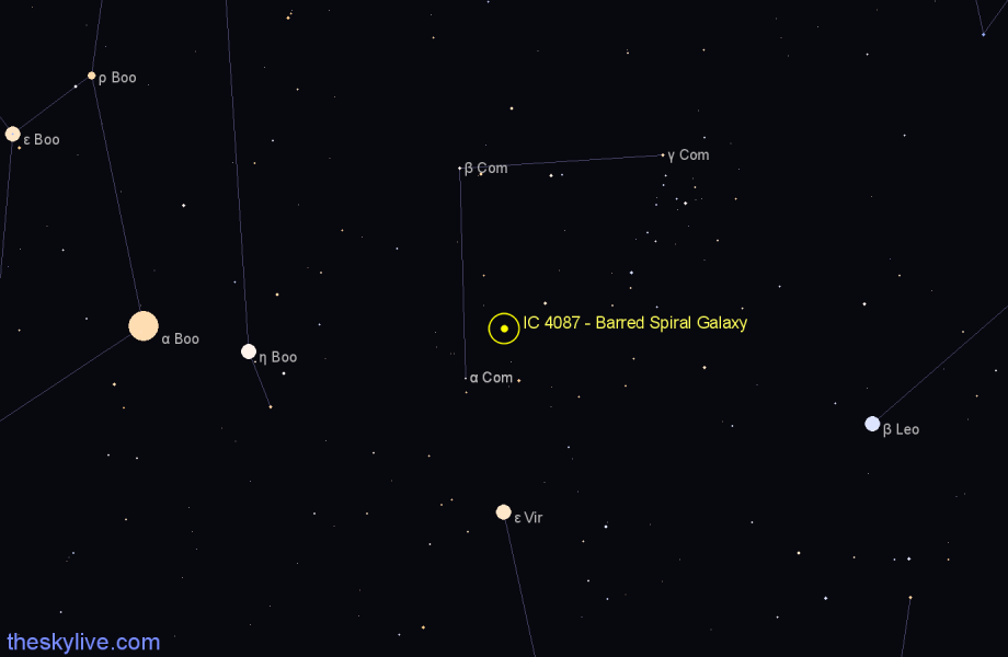 Finder chart IC 4087 - Barred Spiral Galaxy in Coma Berenices star