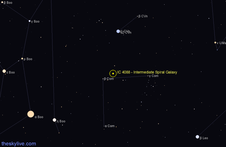 Finder chart IC 4088 - Intermediate Spiral Galaxy in Coma Berenices star