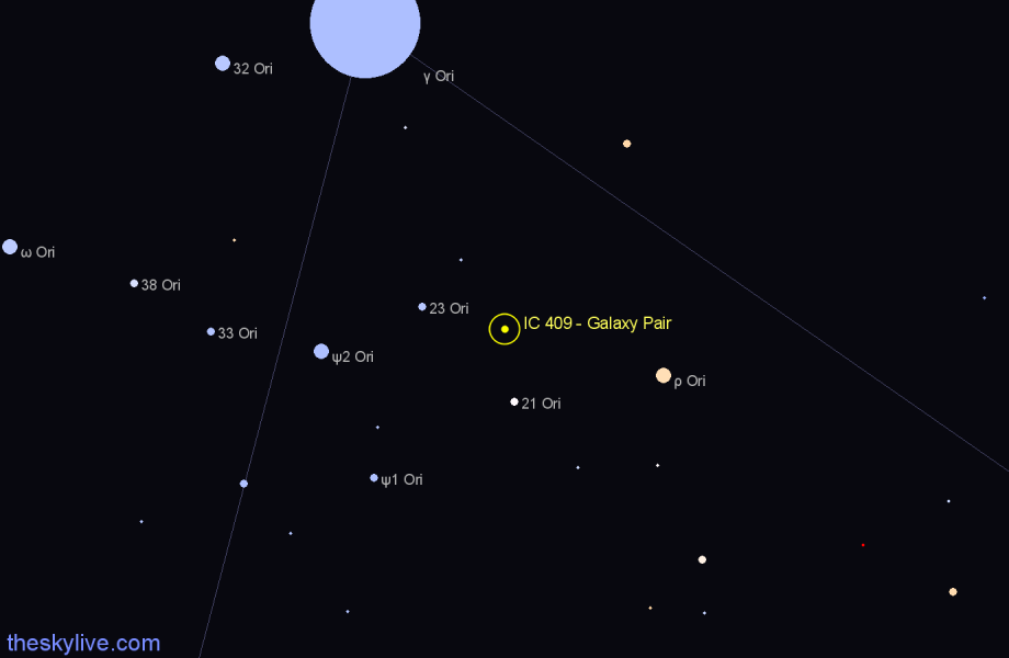 Finder chart IC 409 - Galaxy Pair in Orion star