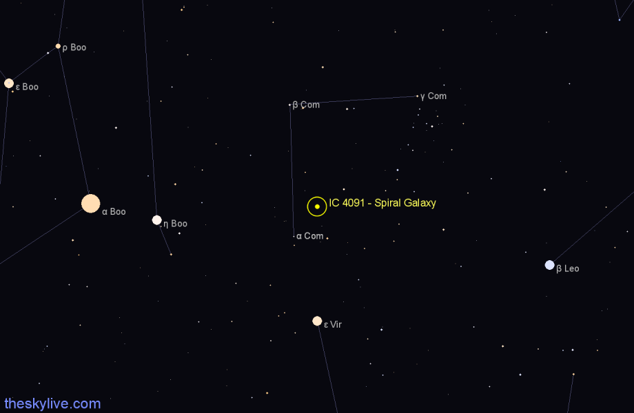 Finder chart IC 4091 - Spiral Galaxy in Coma Berenices star