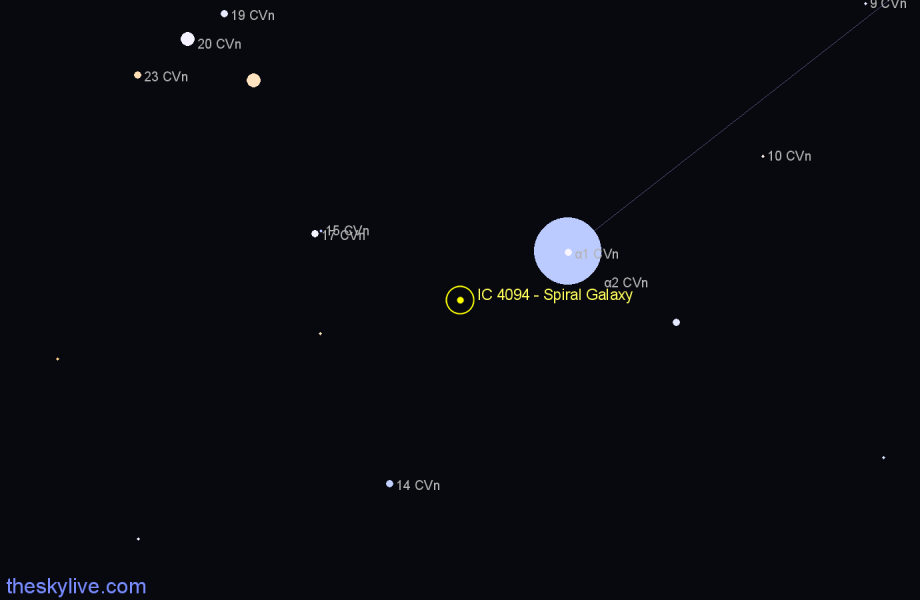 Finder chart IC 4094 - Spiral Galaxy in Canes Venatici star