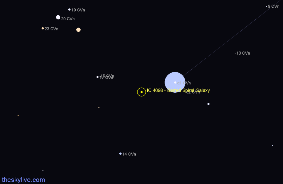 Finder chart IC 4098 - Barred Spiral Galaxy in Canes Venatici star