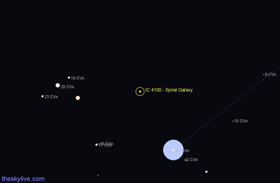 Finder chart IC 4100 - Spiral Galaxy in Canes Venatici star