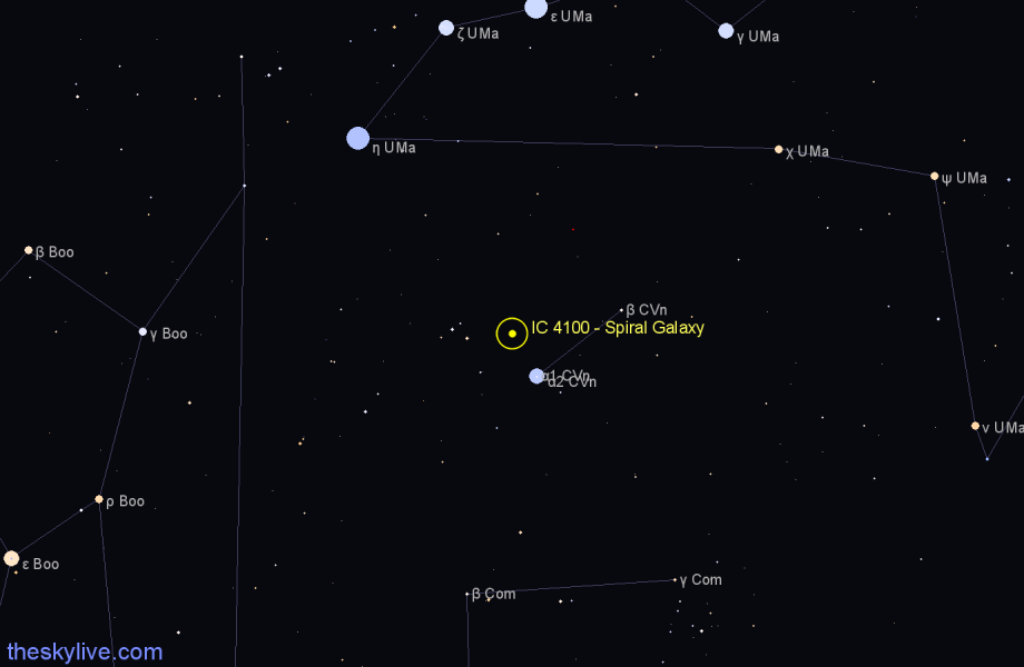 Finder chart IC 4100 - Spiral Galaxy in Canes Venatici star