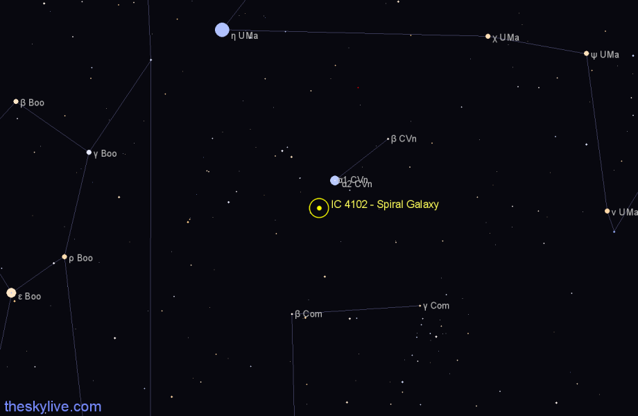 Finder chart IC 4102 - Spiral Galaxy in Canes Venatici star