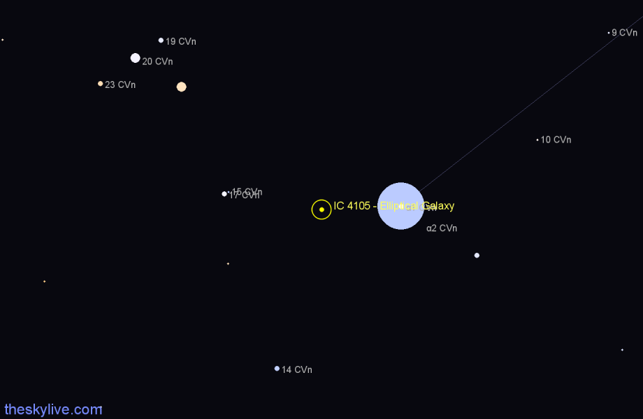 Finder chart IC 4105 - Elliptical Galaxy in Canes Venatici star