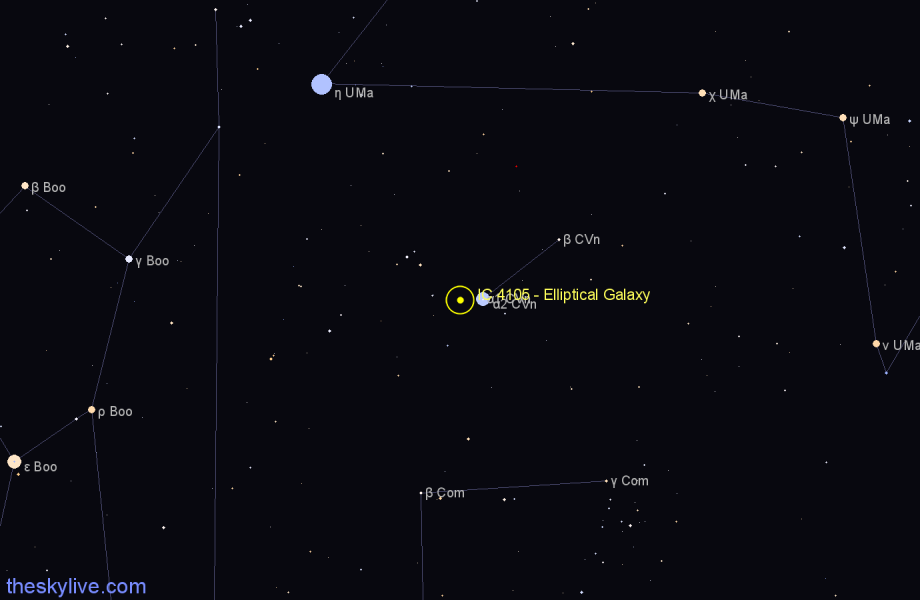 Finder chart IC 4105 - Elliptical Galaxy in Canes Venatici star