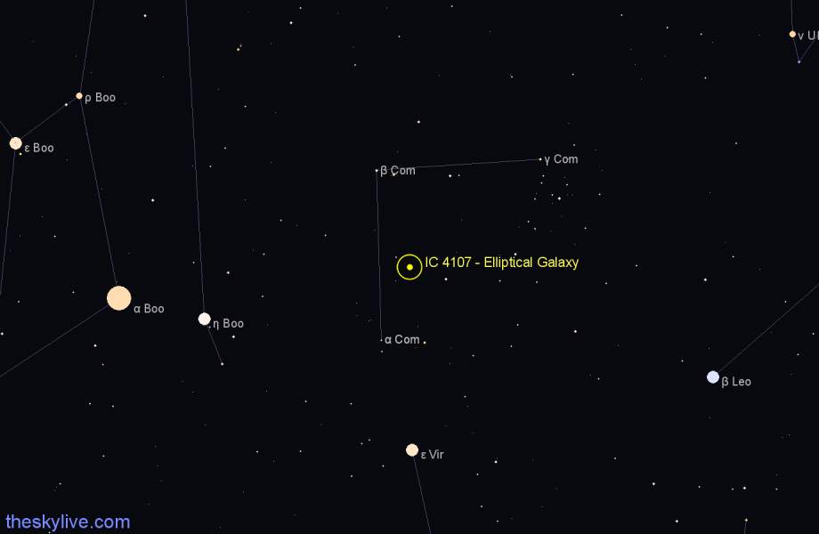 Finder chart IC 4107 - Elliptical Galaxy in Coma Berenices star