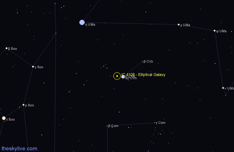 Finder chart IC 4108 - Elliptical Galaxy in Canes Venatici star