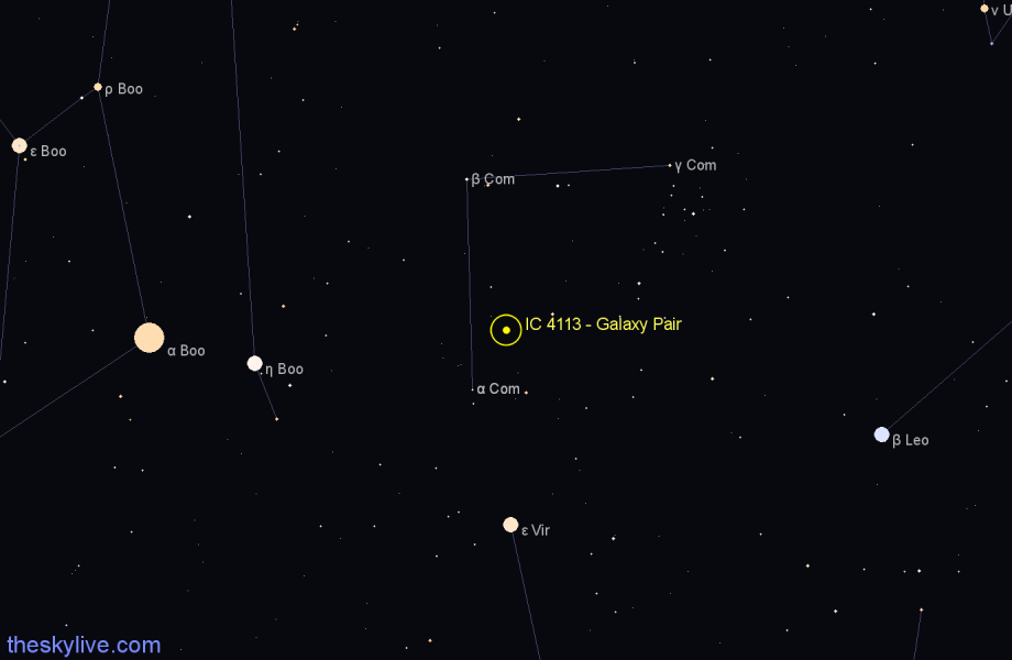 Finder chart IC 4113 - Galaxy Pair in Coma Berenices star