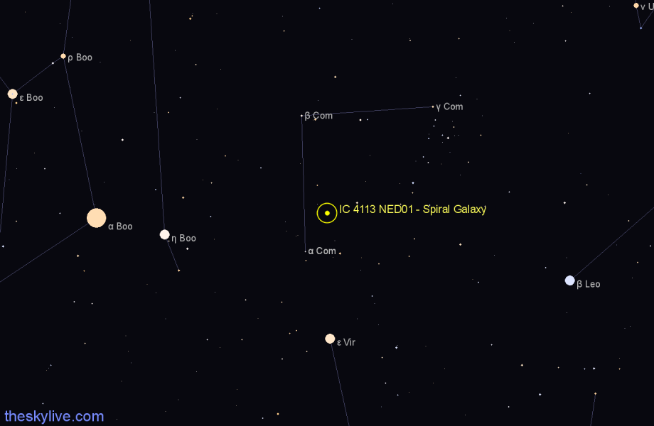 Finder chart IC 4113 NED01 - Spiral Galaxy in Coma Berenices star