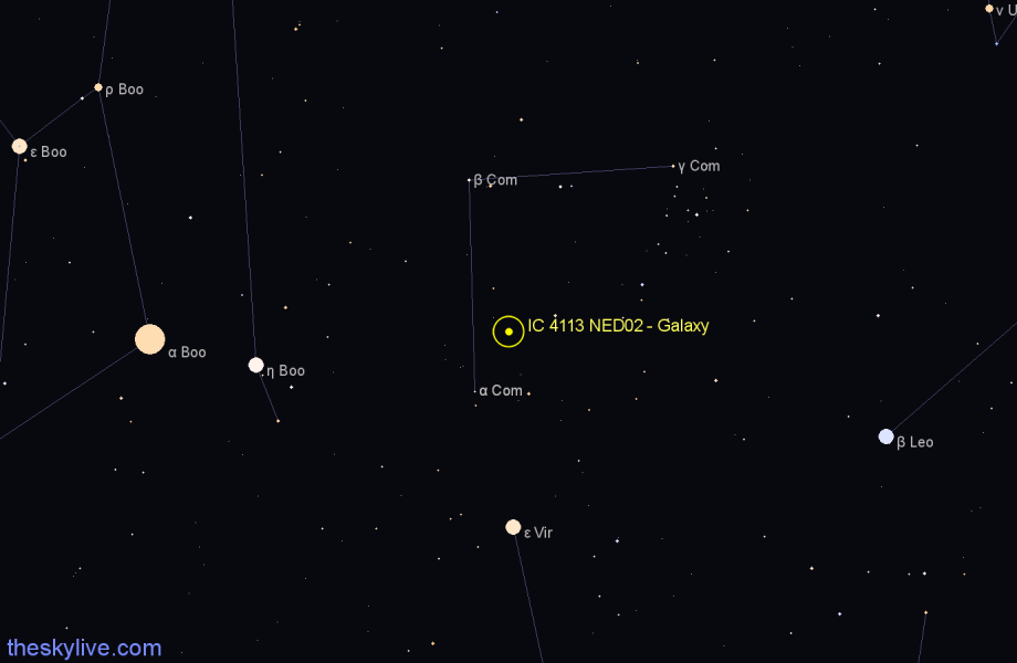 Finder chart IC 4113 NED02 - Galaxy in Coma Berenices star