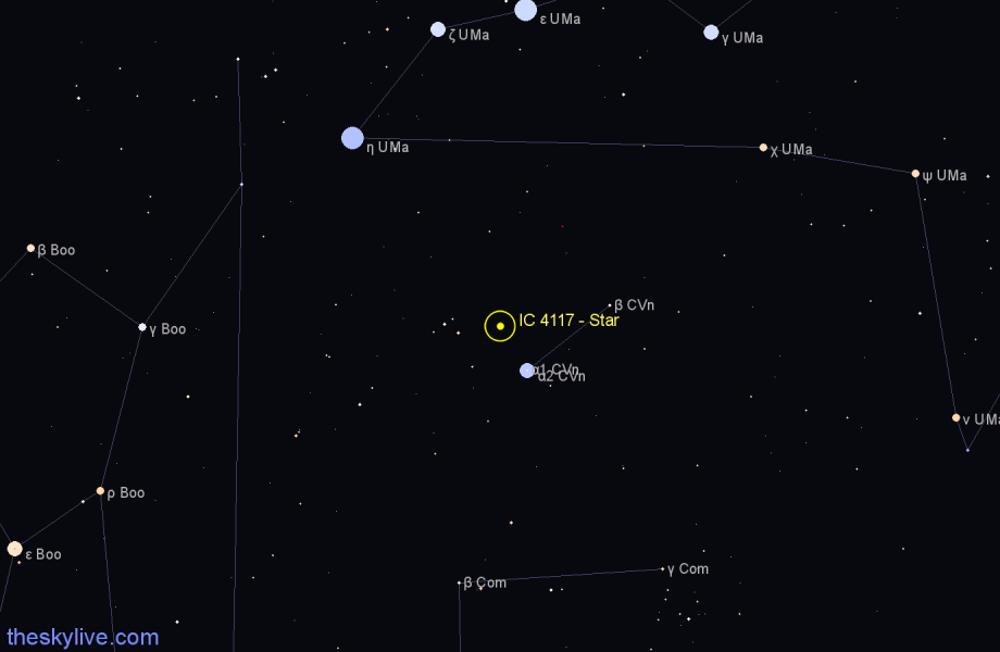 Finder chart IC 4117 - Star in Canes Venatici star