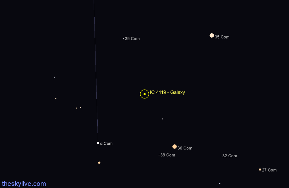 Finder chart IC 4119 - Galaxy in Coma Berenices star