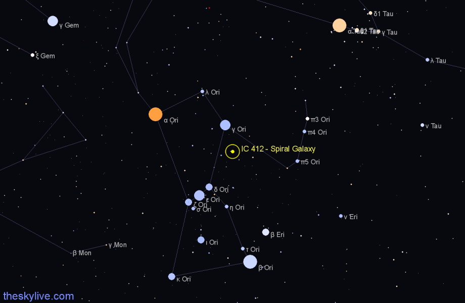Finder chart IC 412 - Spiral Galaxy in Orion star