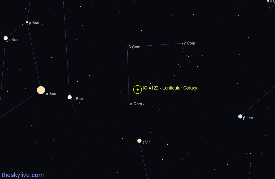 Finder chart IC 4122 - Lenticular Galaxy in Coma Berenices star