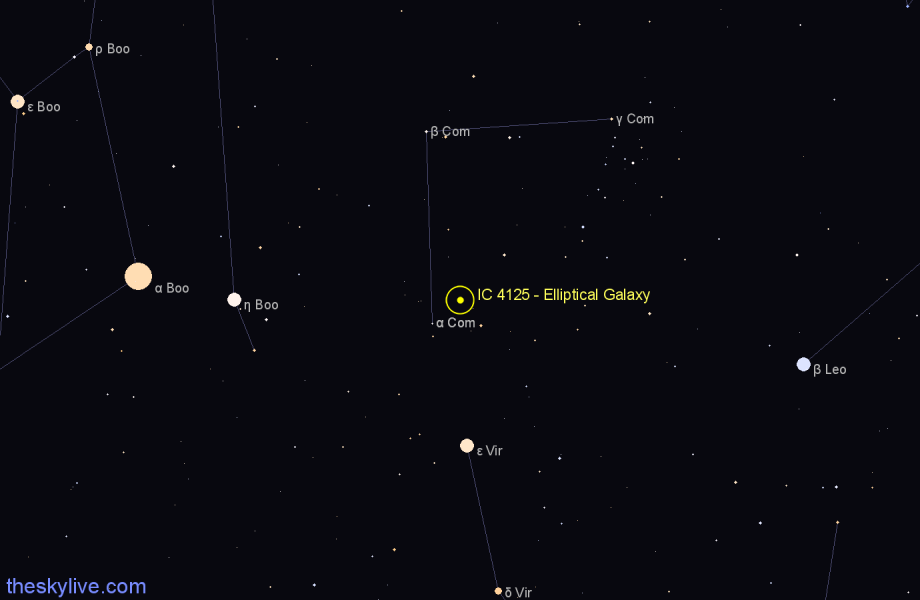 Finder chart IC 4125 - Elliptical Galaxy in Coma Berenices star