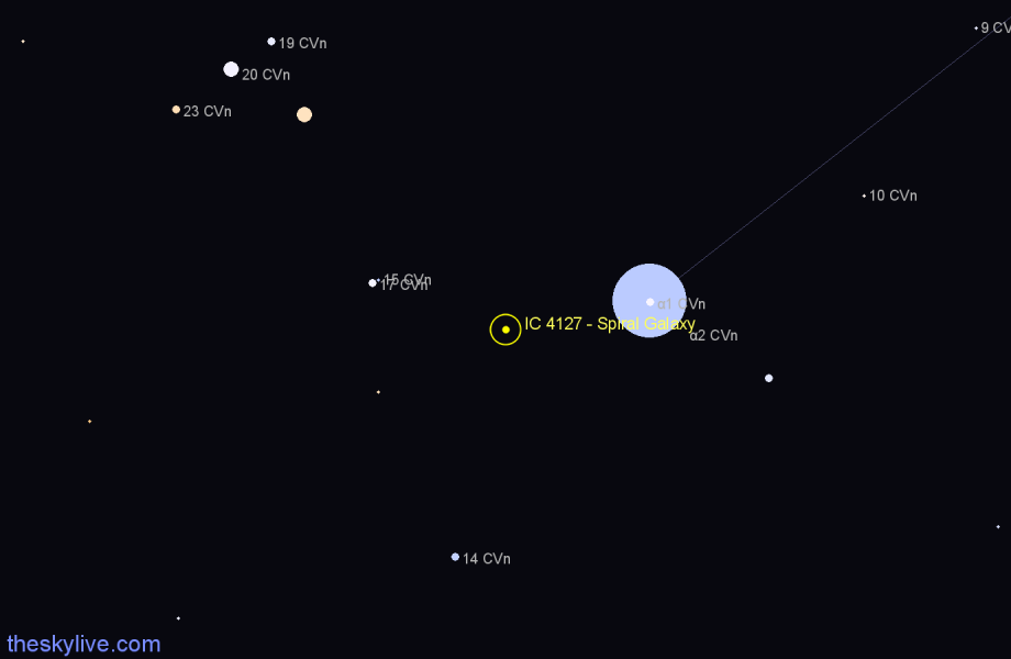 Finder chart IC 4127 - Spiral Galaxy in Canes Venatici star