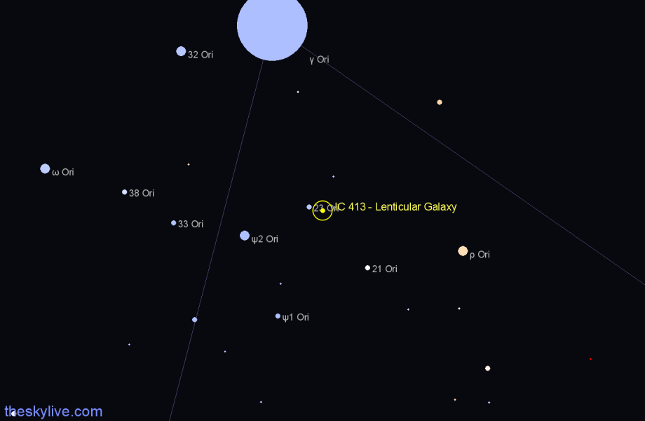 Finder chart IC 413 - Lenticular Galaxy in Orion star