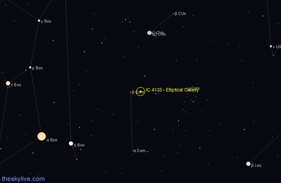 Finder chart IC 4133 - Elliptical Galaxy in Coma Berenices star