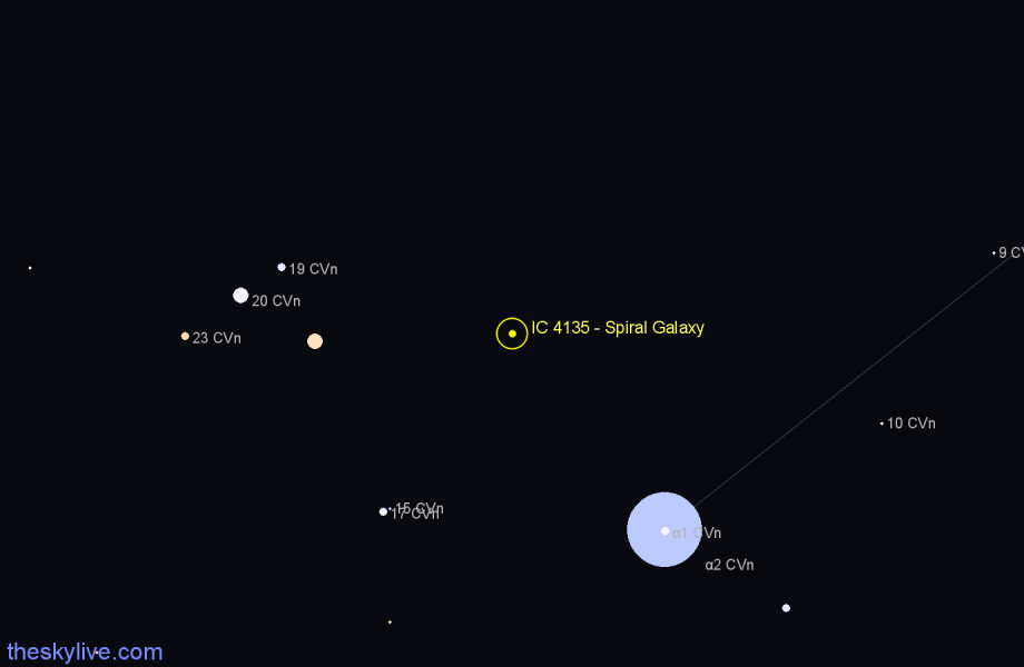 Finder chart IC 4135 - Spiral Galaxy in Canes Venatici star