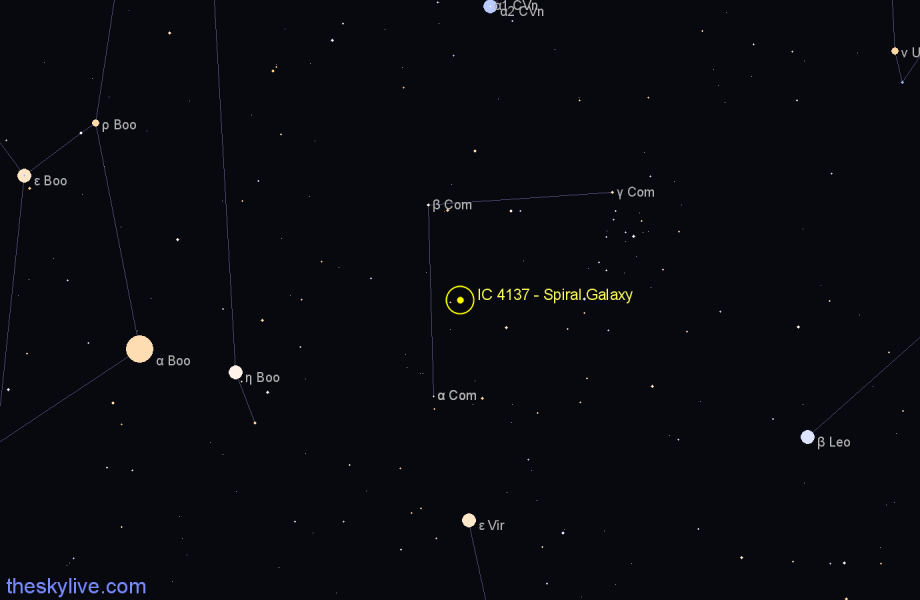 Finder chart IC 4137 - Spiral Galaxy in Coma Berenices star