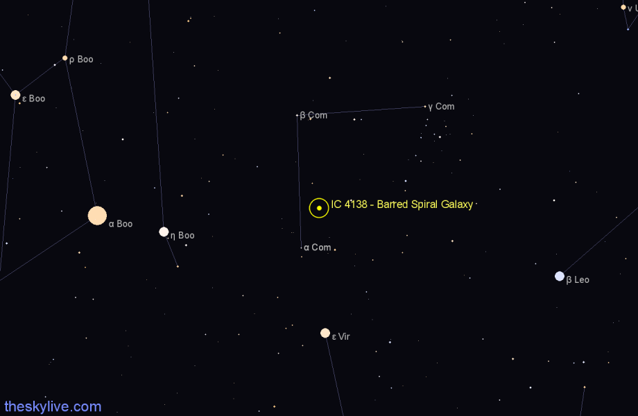 Finder chart IC 4138 - Barred Spiral Galaxy in Coma Berenices star