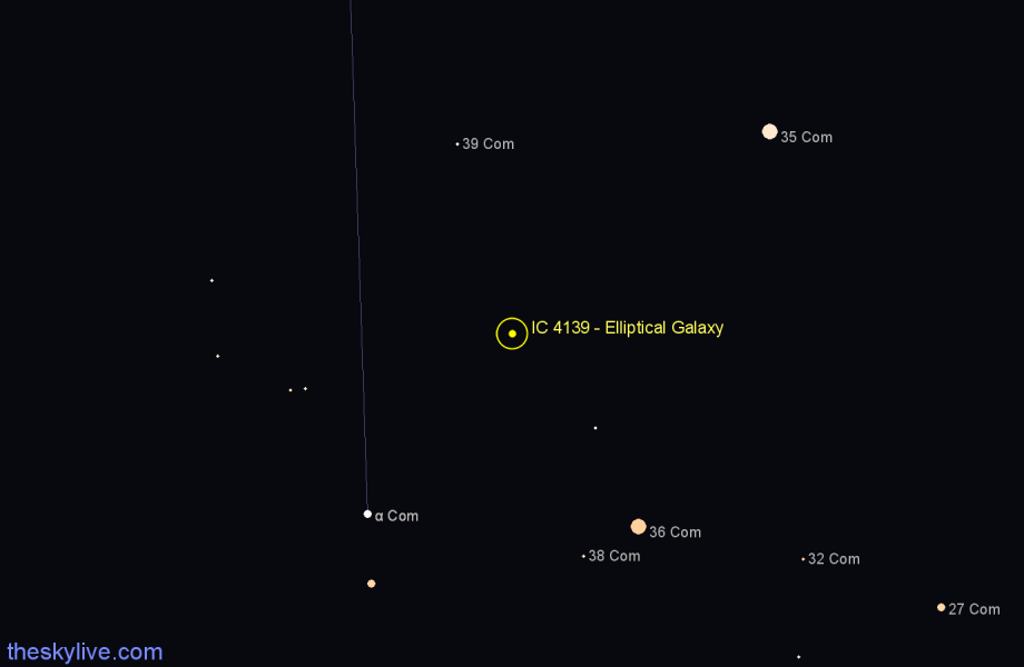 Finder chart IC 4139 - Elliptical Galaxy in Coma Berenices star