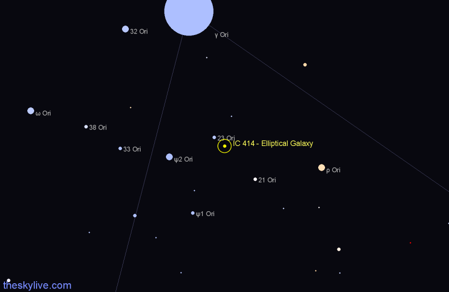Finder chart IC 414 - Elliptical Galaxy in Orion star