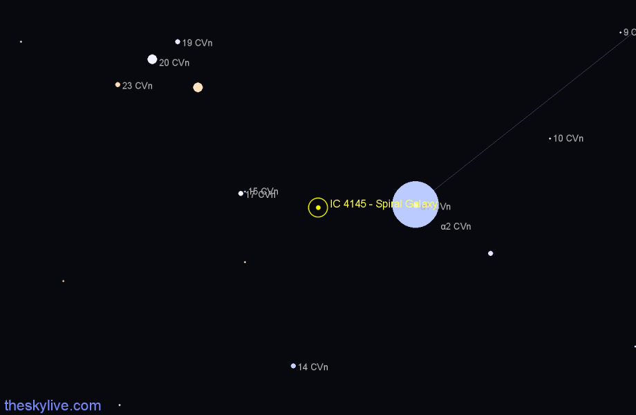 Finder chart IC 4145 - Spiral Galaxy in Canes Venatici star