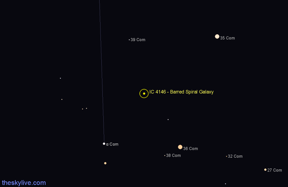 Finder chart IC 4146 - Barred Spiral Galaxy in Coma Berenices star